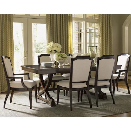 Seven Piece Dining Set with Customizable Fabric Chairs
